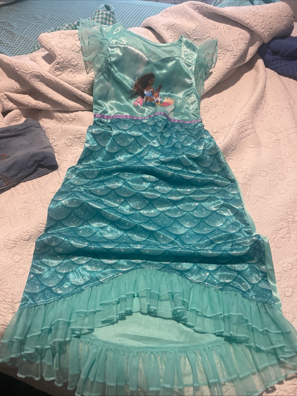 Aqua Mermaid Disney Ariel Nightgown with Ruffle Hem Girls S (6-6X)